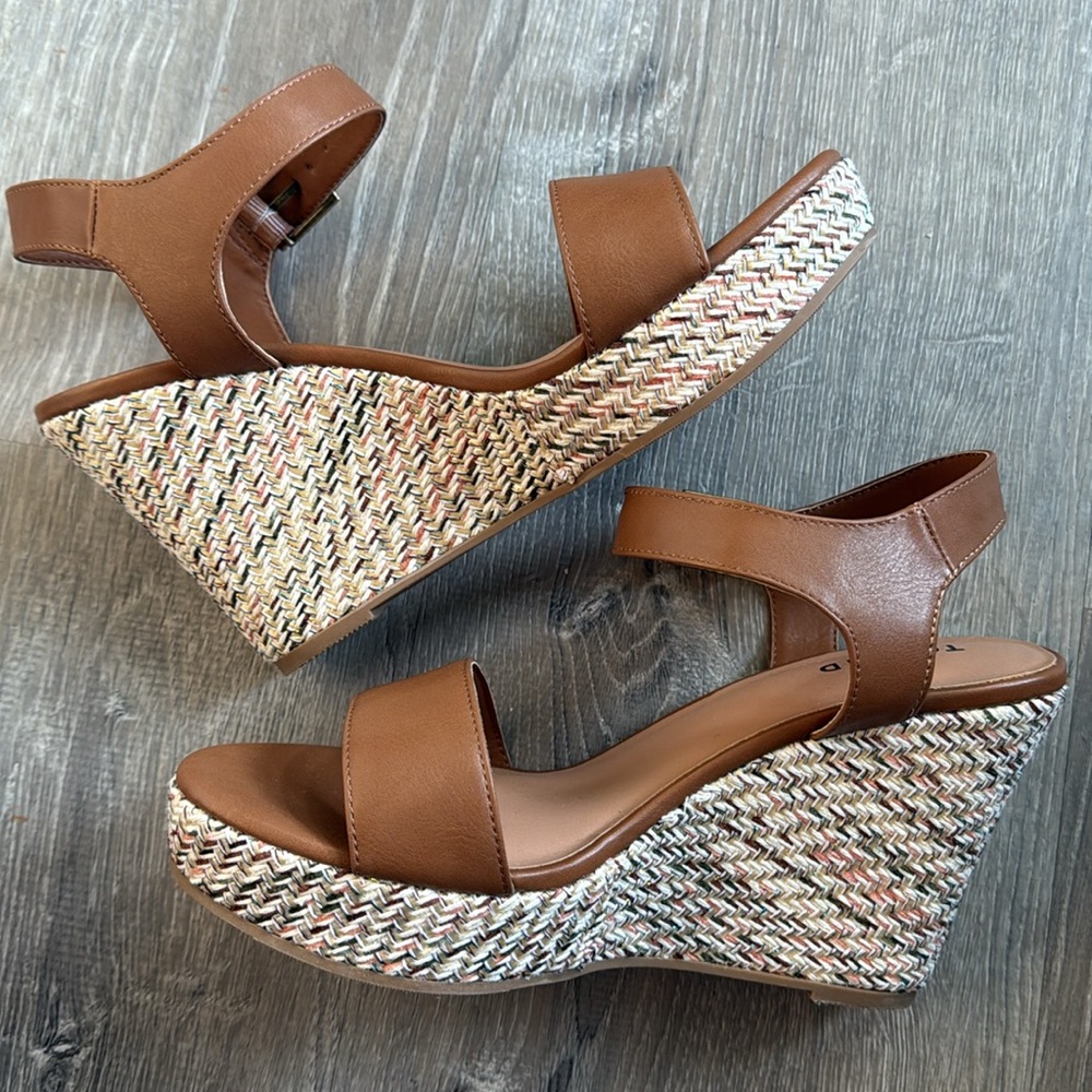 TORRID Brown Dual Strap Multi Colored Espadrille Wedge Sandals NWT - Picture 4 of 8